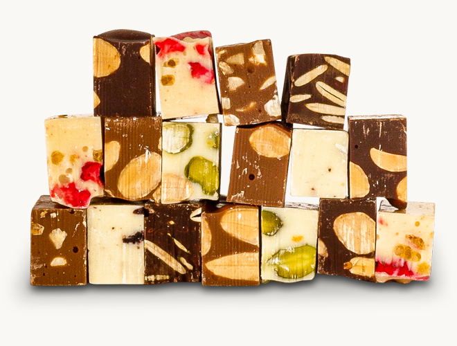 Mosaikschokolade Cubes Nuss- und Fruchtmix Stangerl