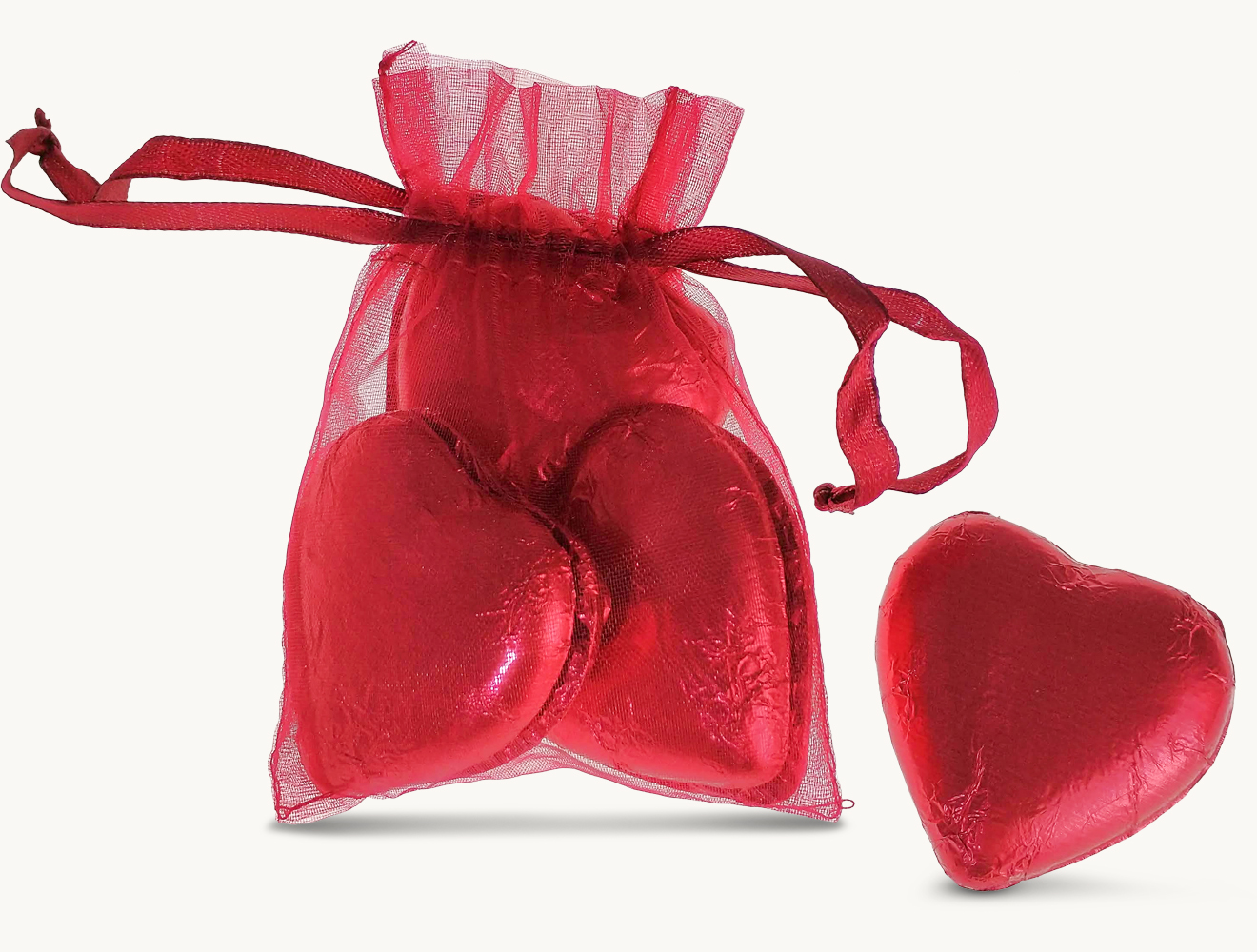 Organzasäckchen mit 6 Herzen Vollmilch, 90g