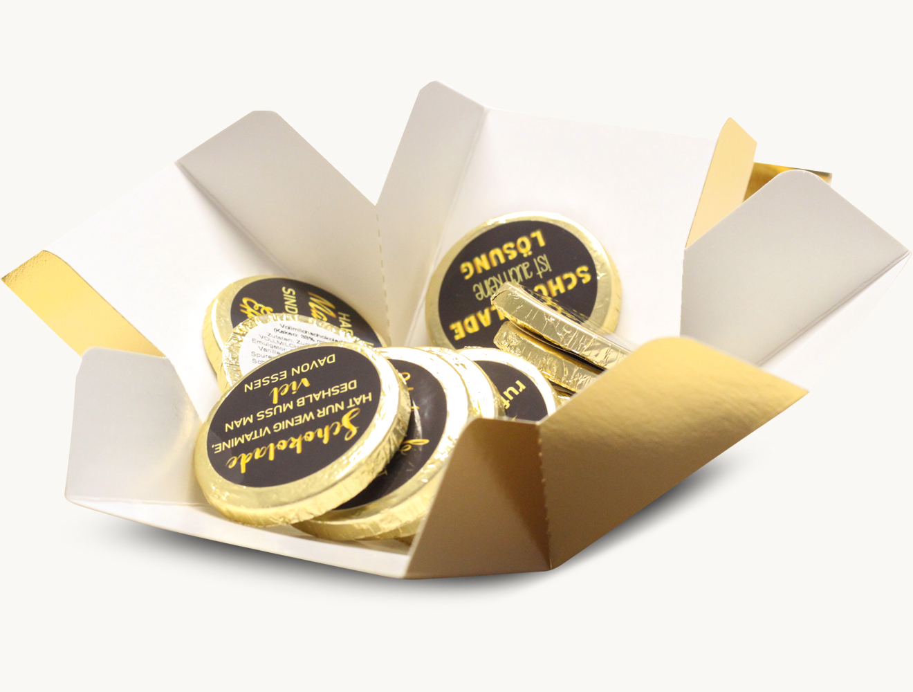 Sprüche Goldbox mit Schokoladentaler